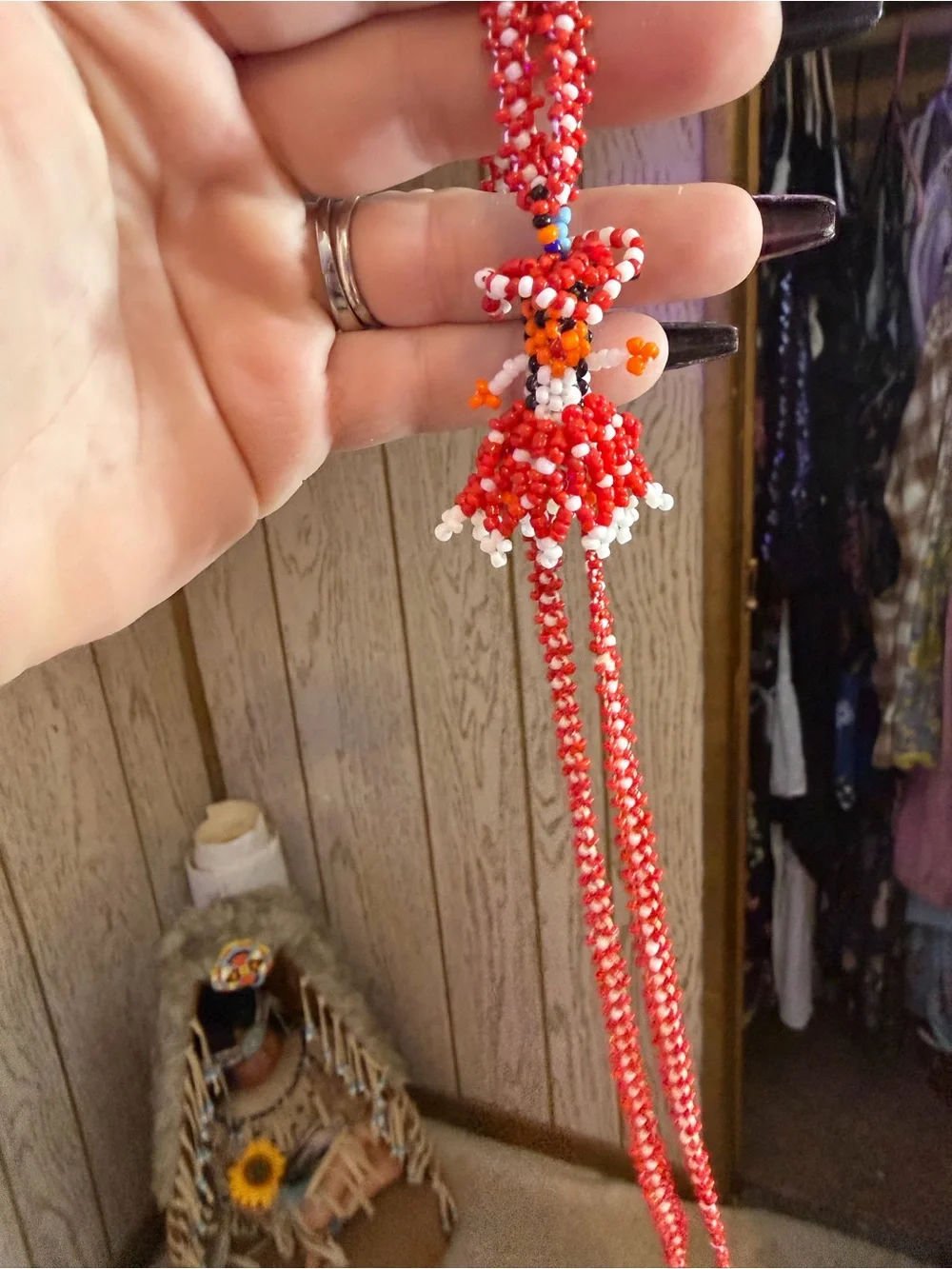 Handmade Red Beaded Doll Necklace ANTIQUE POW WOW JEWELRY
